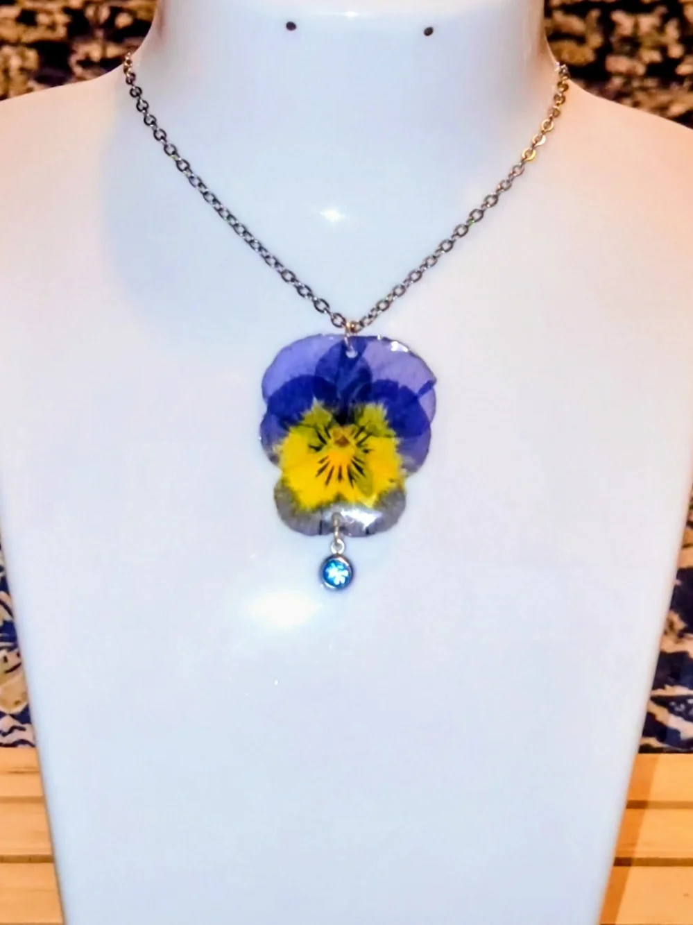Blue and Yellow Pansy Pendant Necklace